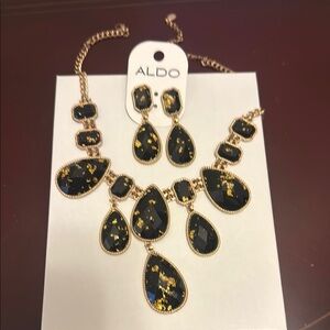 Aldo Black and Gold Teardrop Necklace